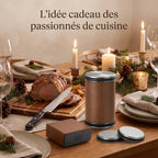 L'aiguiseur à rouleau en bois, idée cadeau pour les passionnés de cuisine, sur une table de fête